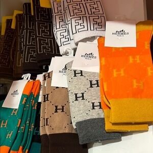 unisex warm Socks in Orange, Green, Tan, and Gray